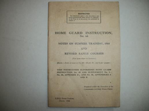 WW2 HOME GUARD INSTRUCTION MANUEL .64 SUMMER TRAINING