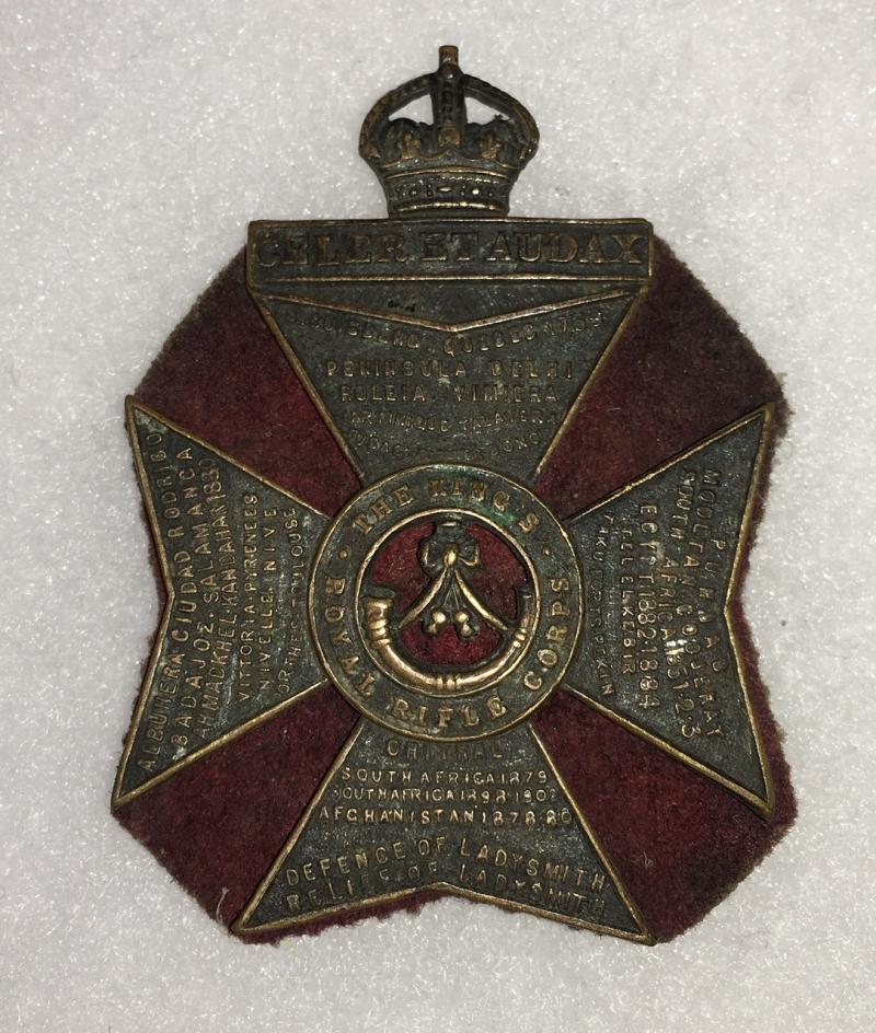 WWI KRRC CAP BADGE WITH RED BACKING