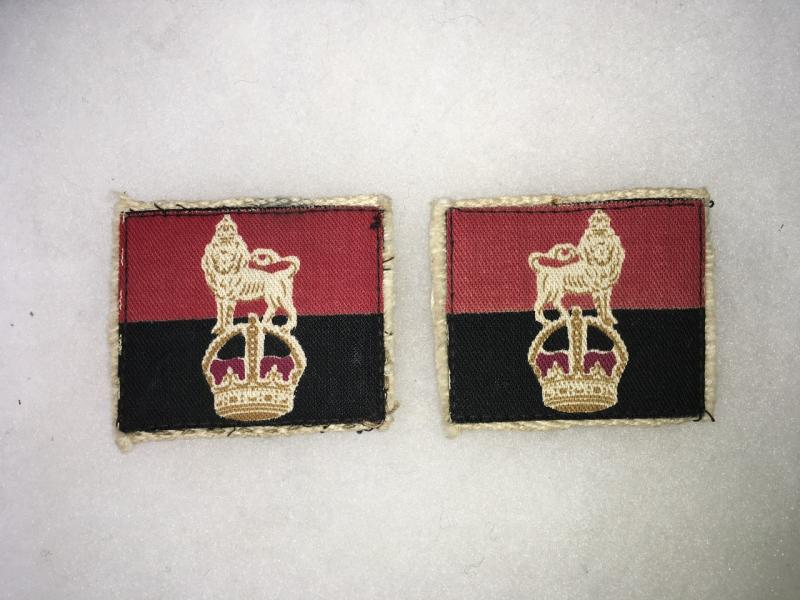 PAIR PRINTED WAR OFFICE CONTROLLED UNIT PATCHES