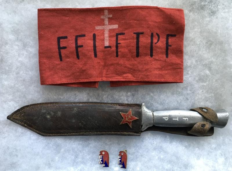 WW2 FRENCH COMMUNIST RESISTANCE KNIFE & ARMBAND ETC