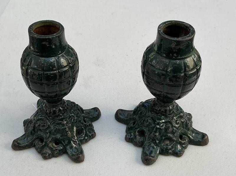 WWI FRENCH CITRON GRENADE CANDLE STICKS