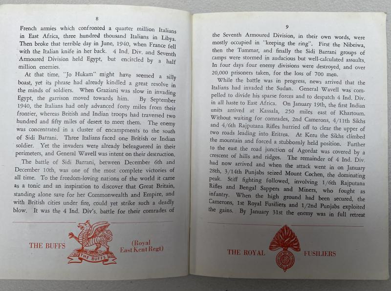 ORIGINAL WW2 BOOKLET “RED EAGLES “ THE STORY OF THE 4th INDIAN DIVISION