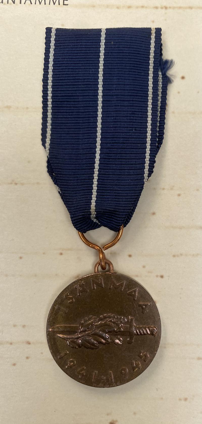WW2 FINNISH CONTINUATION WAR MEDAL & CERTIFICATE OF ISSUE