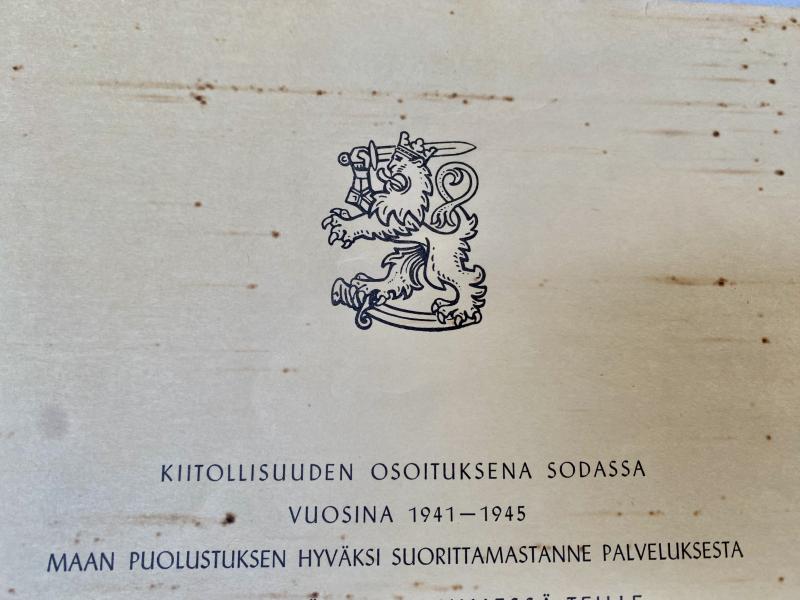 WW2 FINNISH CONTINUATION WAR MEDAL & CERTIFICATE OF ISSUE