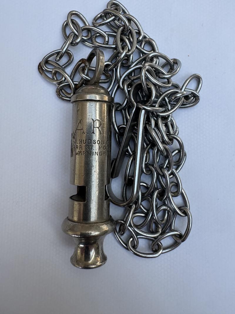 WW2 ARP WHISTLE ON FULL LANYARD CHAIN