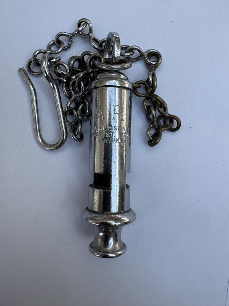 WW2 ARP WHISTLE ON CHAIN & HOOK