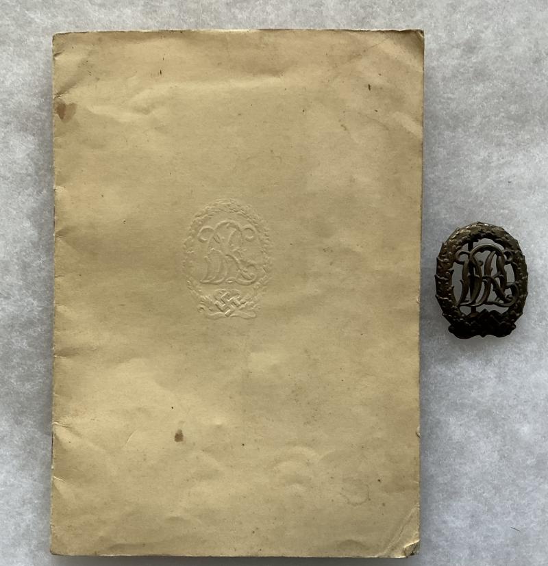 WW2 GERMAN DRL SPORTS BADGE & BOOK